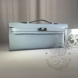 Hermes Kelly Cut Clutch Epsom Pale Bue