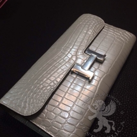 Hermes Constance Wallet Crocodile White Pearl