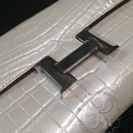 Hermes Constance Wallet Crocodile White Pearl