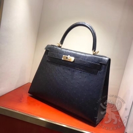 Hermes Kelly Ostrich 28cm Noir 89 FHS