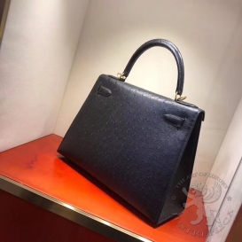 Hermes Kelly Ostrich 28cm Noir 89 FHS