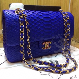 Chanel Classic Python Medium 25.5cm Blue