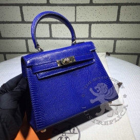 Hermes Kelly 20cm Lizard Sellier Blue