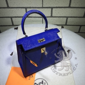 Hermes Kelly 20cm Lizard Sellier Blue