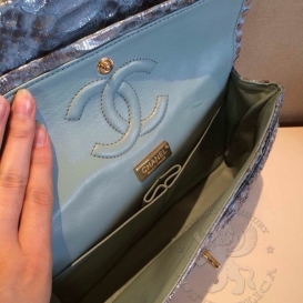 Chanel Classic Python Medium 25.5cm Blueish Silver