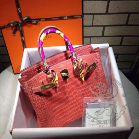 Hermes Birkin Crocodile Shiny Porosus 30cm Coral Red