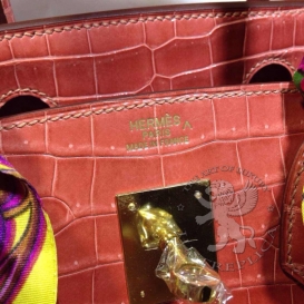 Hermes Birkin Crocodile Shiny Porosus 30cm Coral Red