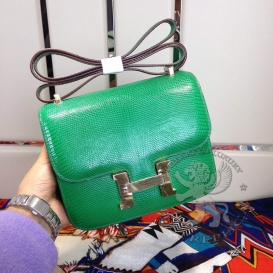 Hermes Constance Lizard 18cm Double Gusset Menthe