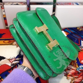 Hermes Constance Lizard 18cm Double Gusset Menthe