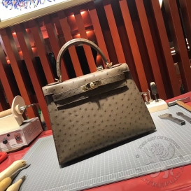 Hermes Kelly Ostrich 28cm Etoupe 18 FHS