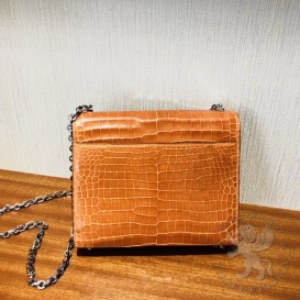 Hermes Verrou Crocodile Shiny Porosus 19cm Orange