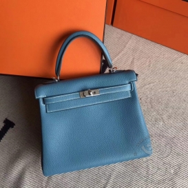Hermes Kelly Togo 25cm 75 Blue Jean