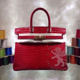 Hermes Birkin Crocodile Shiny Porosus 30cm Red