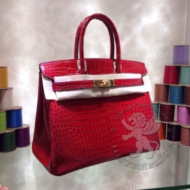 Hermes Birkin Crocodile Shiny Porosus 30cm Red