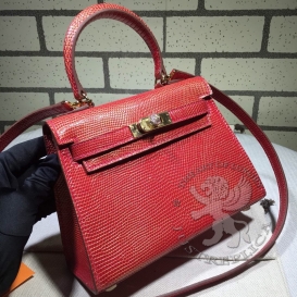 Hermes Kelly 20cm Lizard Sellier Red