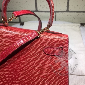 Hermes Kelly 20cm Lizard Sellier Red