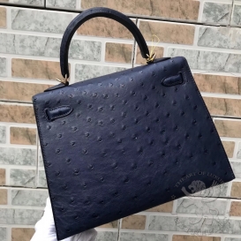 Hermes Kelly Ostrich 25cm Bleu Abysse 7K FHS