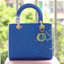 Lady Dior 23cm Blue Ostrich 