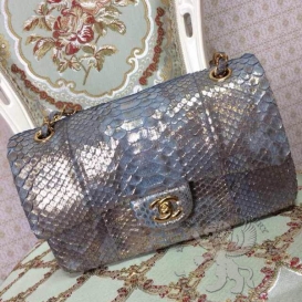 Chanel Classic Python Medium 25.5cm Silver