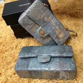 Chanel Classic Python Medium 25.5cm Silver