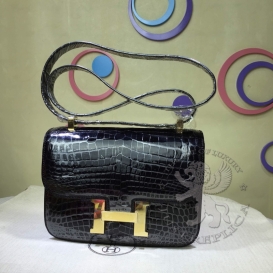 Hermes Constance Crocodile Shiny Niloticus 18cm Double Gusset