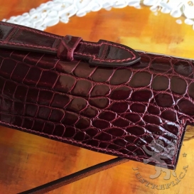Hermes Kelly Cut Clutch Crocodile Shiny Niloticus Bordeaux 57