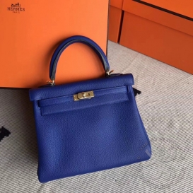 Hermes Kelly Togo 25cm 7T Blue Electric