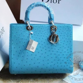 Dior Lady Dior 32cm Ostrich Blue