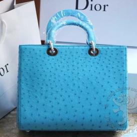 Dior Lady Dior 32cm Ostrich Blue