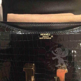 Hermes Constance Crocodile Shiny Porosus 23cm Double Gusset Black