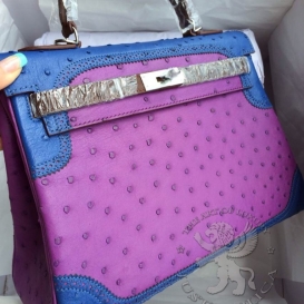 Hermes Kelly 32cm Ostrich Retourne Tri-color Ghillies
