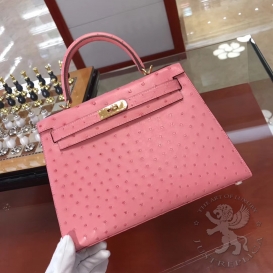 Hermes Kelly Ostrich 28cm Rose Confetti 1Q FHS