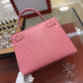 Hermes Kelly Ostrich 28cm Rose Confetti 1Q FHS