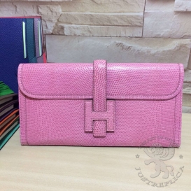 Hermes Jige Clutch Lizard Pink