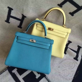 Hermes Kelly Togo 25cm 7B Turquoise Blue