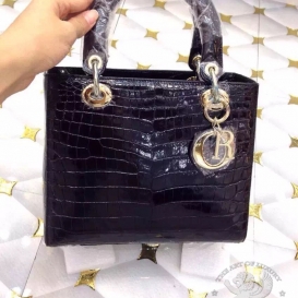 Dior Lady Dior 23cm Crocodile Shiny Black