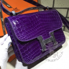 Hermes Constance Crocodile Shiny Porosus 23cm Purple