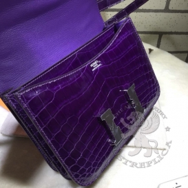 Hermes Constance Crocodile Shiny Porosus 23cm Purple