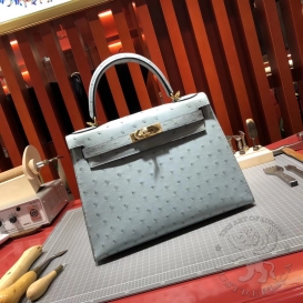Hermes Kelly Ostrich 28cm Bleu Pale 08 FHS