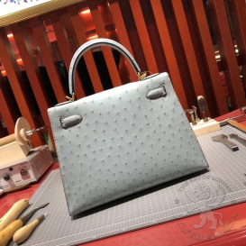 Hermes Kelly Ostrich 28cm Bleu Pale 08 FHS