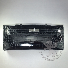 Hermes Kelly Cut Clutch Crocodile Porosus Shiny