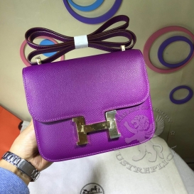 Hermes Constance Epsom 18cm Double Gusset Anemone