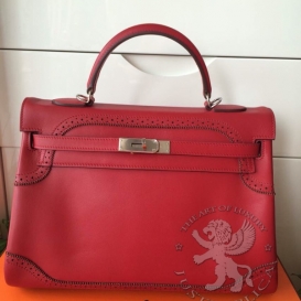 Hermes Kelly 35cm Swift Ghillies Red