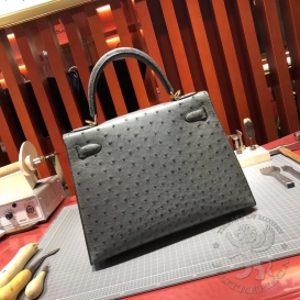 Hermes Kelly Ostrich 28cm Etain 8F FHS