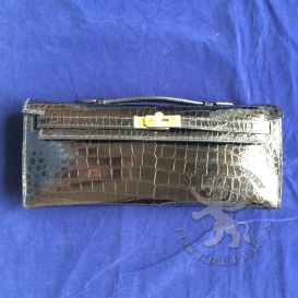 Hermes Kelly Cut Clutch Crocodile Shiny Porosus