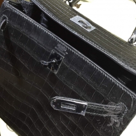 Hermes Kelly 25cm Crocodile Niloticus Matte Retourne(souple) So Black