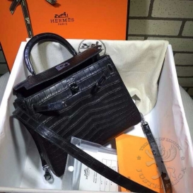 Hermes Kelly 25cm Crocodile Niloticus Matte Retourne(souple) So Black