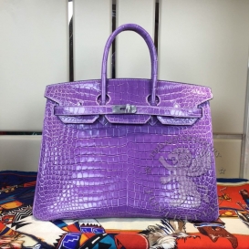Hermes Birkin Crocodile Shiny Porosus 35cm Lavender