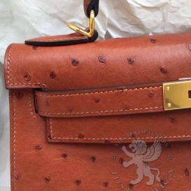 Hermes Kelly Ostrich 28cm Brown