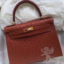 Hermes Kelly Ostrich 28cm Brown